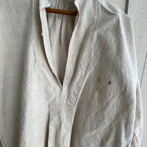 French Chemise LB Monogram Night Shirt Tunic French Linen White Hemp and Cotton Nightgown Work wear mid 1800s Workwear image 4