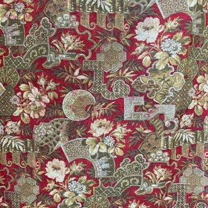 Chinoiserie designed c1880 antique French curtain drape Wonderful two tone fabric material The Textile TrunkUnique window treatment
