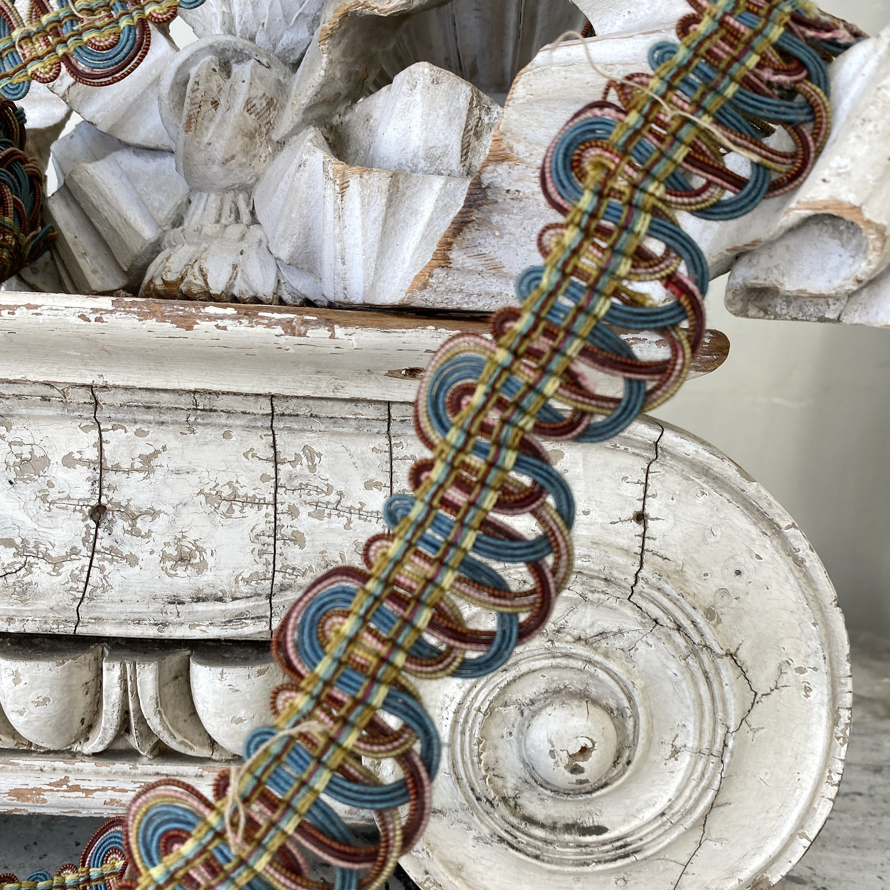 3.7 Yards Antique French 1880 Passementerie Trim Blue Old Coastal