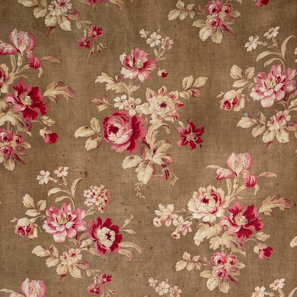 33.5x26 AGED timeworn antique French fabric  farmhouse floral cottage chic material