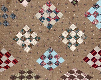 105x84 英語 更紗 パッチワーク キルト 18世紀 19世紀 布地 光沢加工