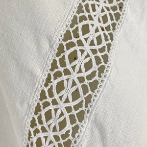 French linen sheet coverlet white lace cotton handmade bedcover bedspread blanket France cottagecore country farmhouse The Textile Trunk