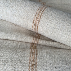 Grain sack Fabric Antique homespun linen caramel striped hemp table runner centerpiece sewing by the yard Herringbone weave image 7