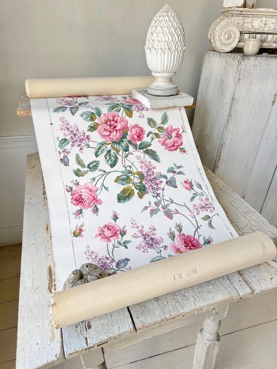 12.4 French Wallpaper Roll Roses Lilas Zuber Cole & Son 1950s Pink