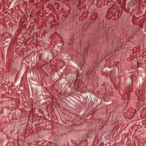 Antique French Toile de Jouy bedding  1800 pink Toile textile from the early 19th century the textile Trunk ~ boho shabby decor
