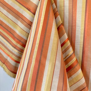 61x45Vintage French striped fabric 1950s rayon medium weight orange gold cream sturdy textile upholstery  wall art ecofriendly upcycled gift