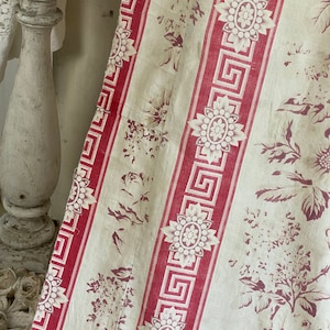 1870 Antique French printed cotton arts and crafts designUnique window treatment eco-friendly