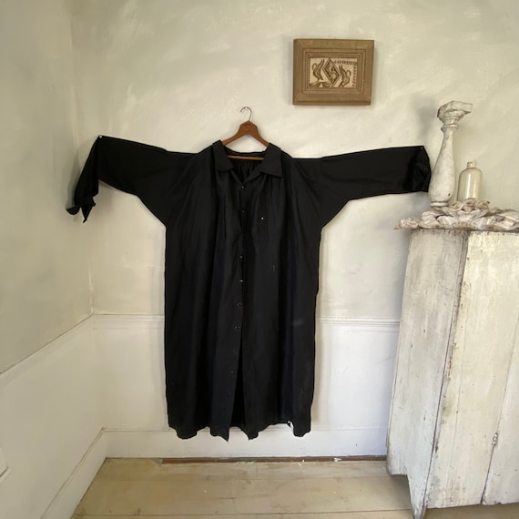 Chintzed Linen Long Black Coat UNUSED Overcoat 19… - image 2