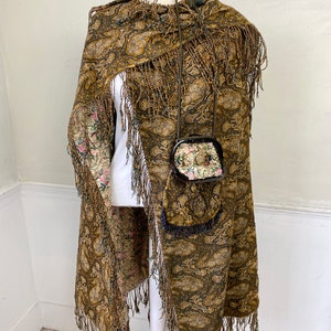 Vintage Cape and Bag Matching Set 1930s French Cloak Paisley Silk Reversible The Textile Trunk boho shabby decor eco-friendly