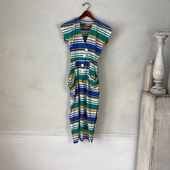 1960's striped dress housedress French vintage cl… - image 2