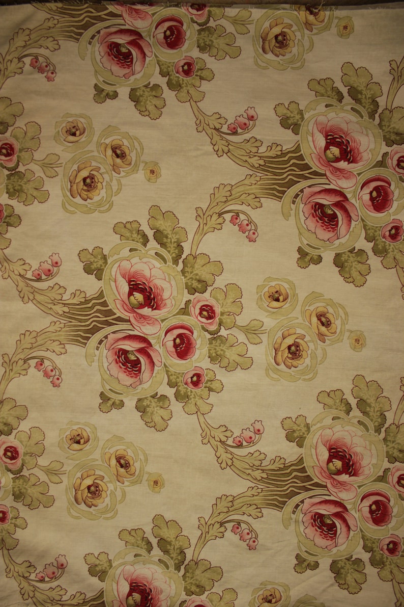 French Floral fabric Art Nouveau circa 1900 flowers printed cotton fragment
