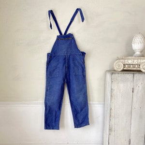 MOLESKIN Vintage Overalls French Blue Denim 1950s 36 inch waist Cotton Pockets French Workwear Work Wear Chore Wear Coastal home
