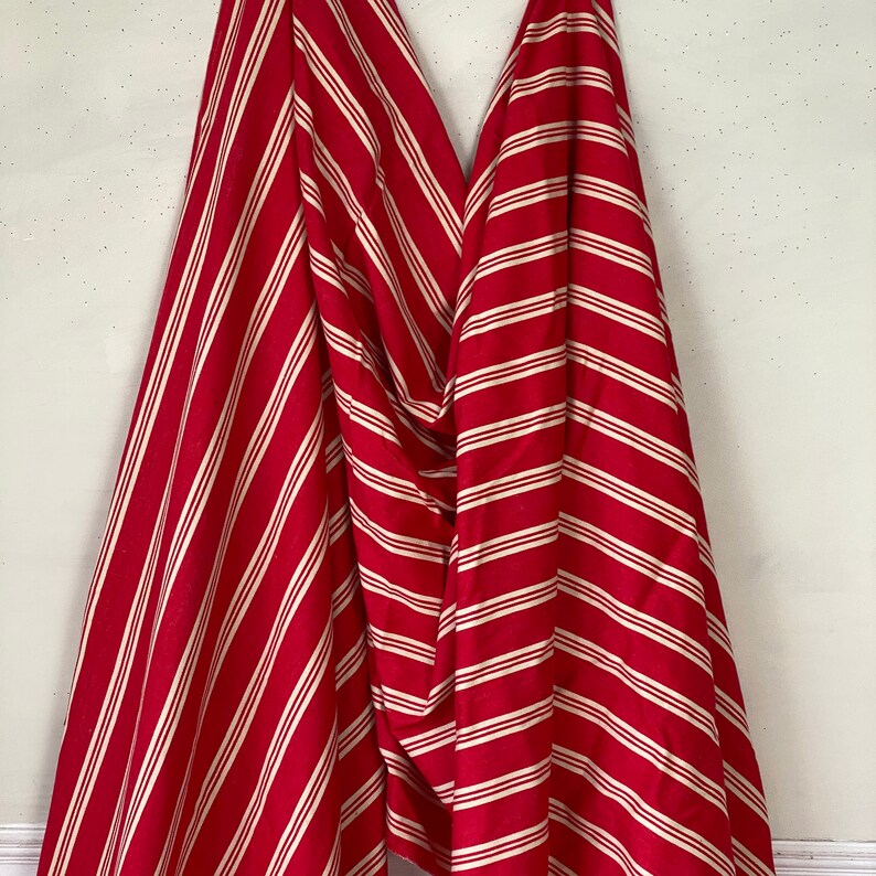 PER YARD GORGEOUS red ecru linen ticking French fabric material striped cloth 19th century heavy weight The Textile Trunk image 5