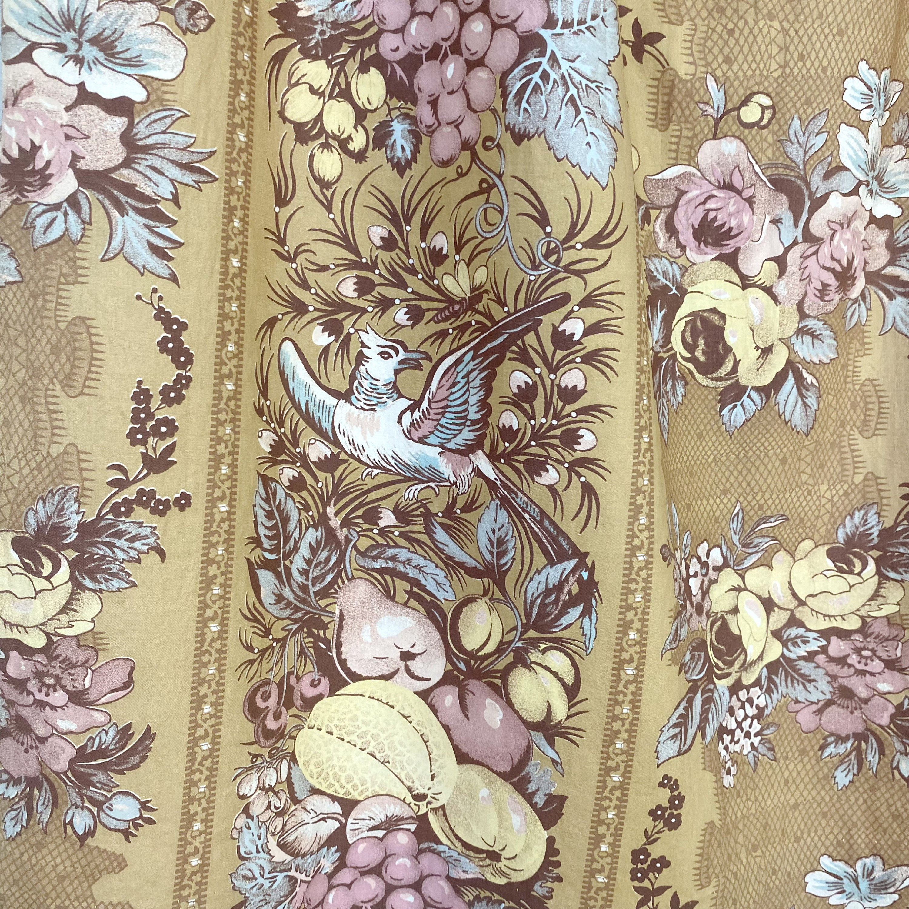 English Chintz Curtain 1920s Vintage Lightly Glazed Cotton 1800s