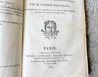 1819 Antique French Theatre Book Les Vêpres Siciliennes Casimir Delavigne Paris First Edition Tragedy Rare Literature Wall Art memorabilia