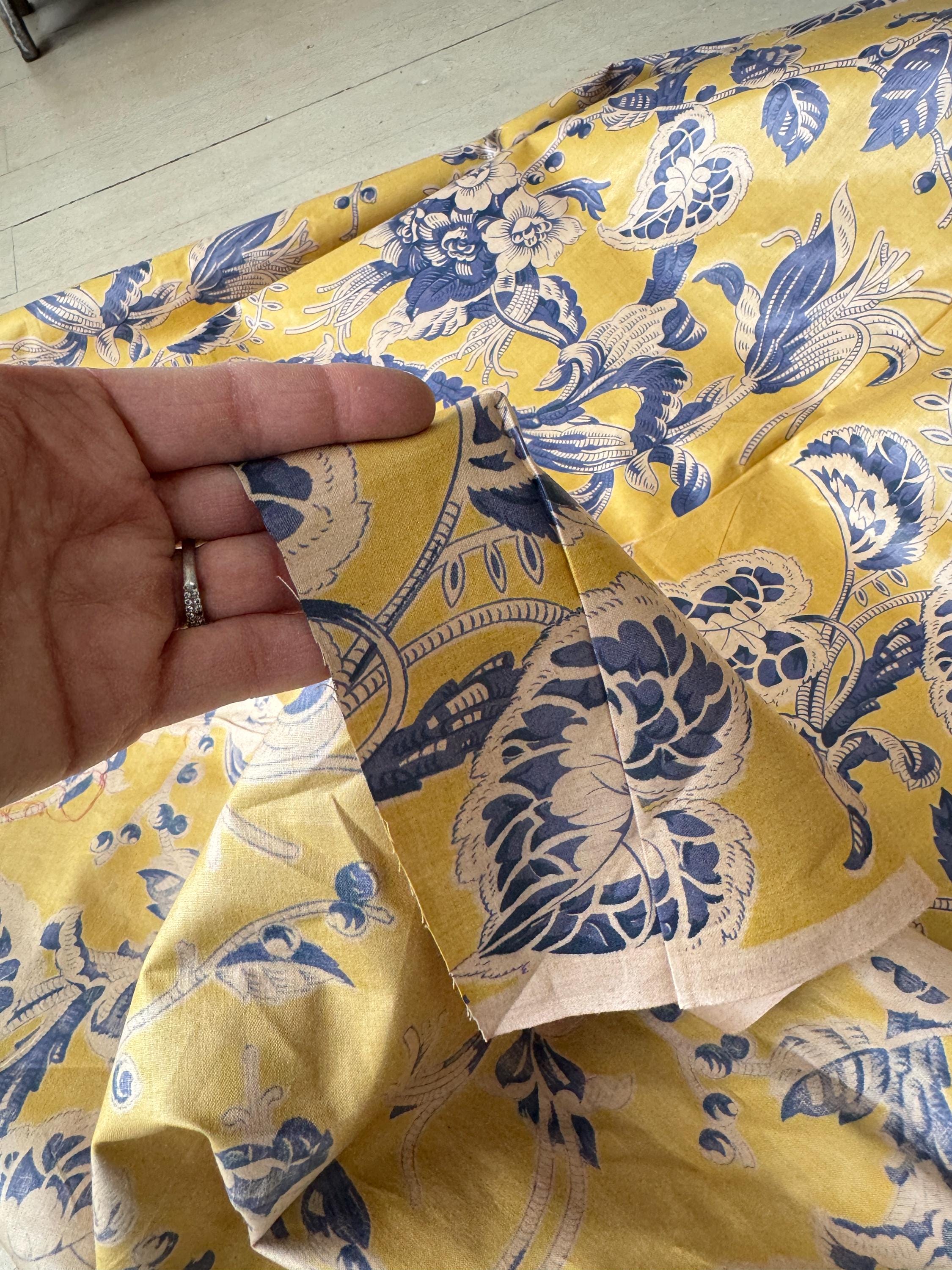 7.11yds French Chintz Fabric Yellow Blue Botanical Vintage Fabric