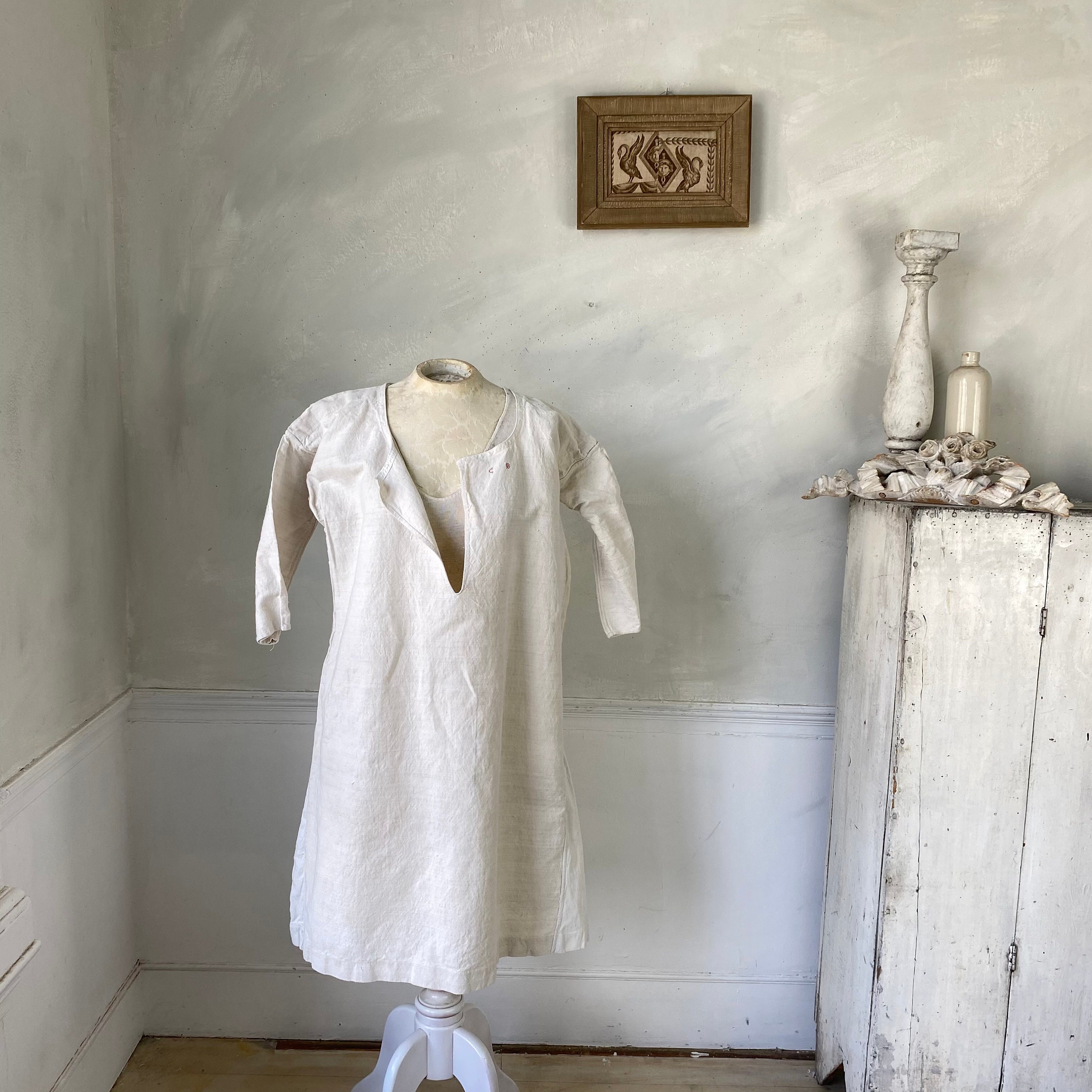 Vintage French Chemise Night Shirt Tunic French Linen White Vintage French Chemise Night Shirt Tunic French Linen White
