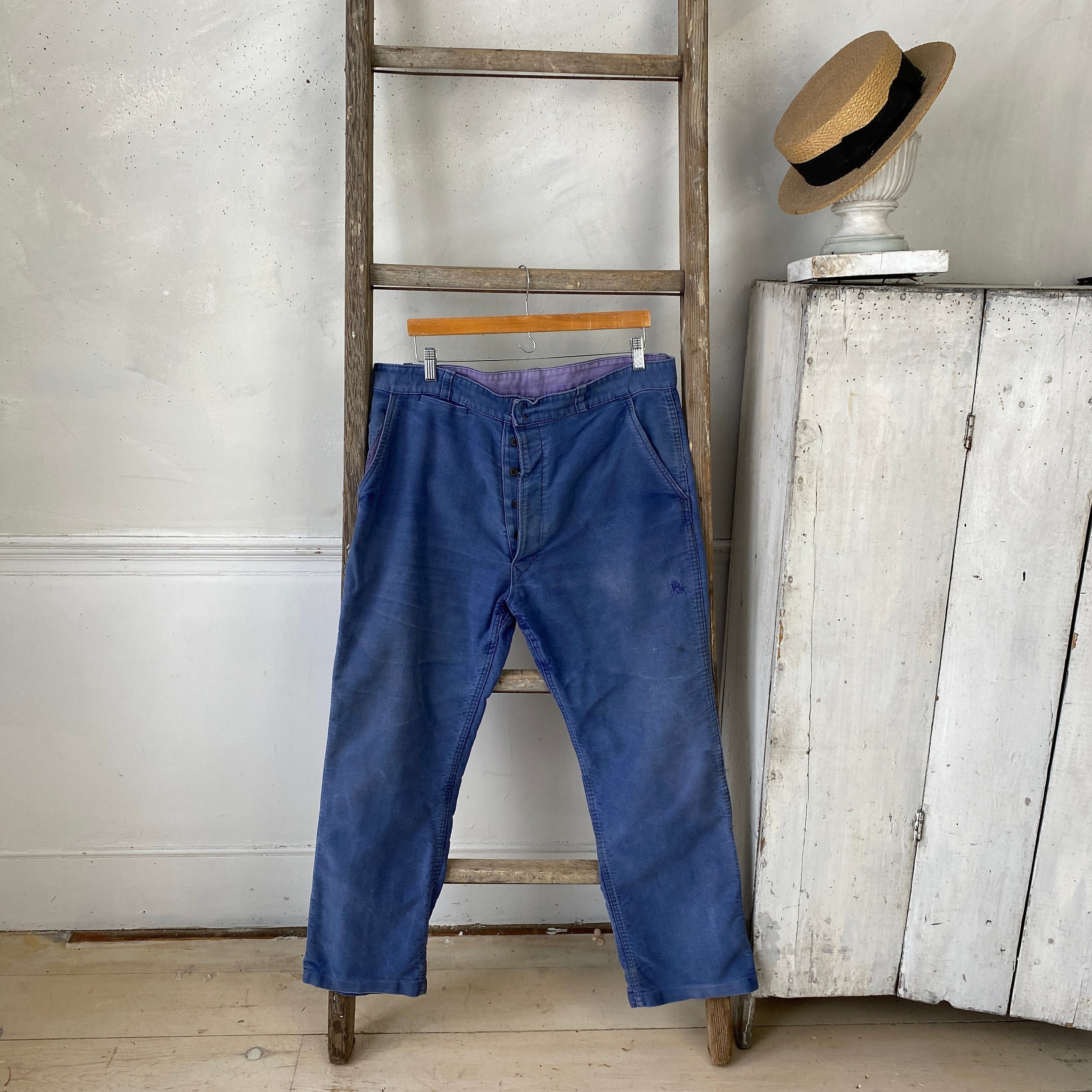 Amazing Blue Moleskin Pants 1930s Work Wear Workwear French