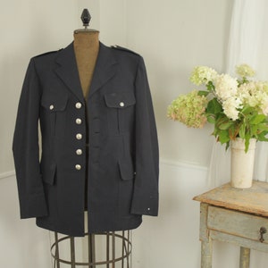 Police Jacket Vintage French Uniform work wear coat laurel metal buttons Coastal home  eco-friendly