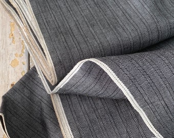 Vintage / Antique Per one  yard French Workwear UNUSED fabric work wear gray striped wool The textile Trunk