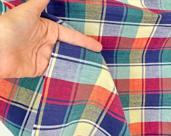 Tela a cuadros de algodón arcoíris francés de 1,38 yardas (5,5 disponibles), material para camisas de los años 30, decoración de casas de campo antiguas y desgastadas