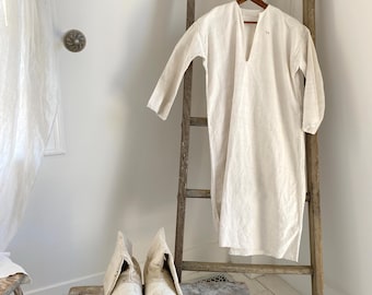 GP monogram Antique French Chemise Linen Night Shirt Primitive Undergarment Folk Clothing Rustic Home Decor Textile Study Display Vintage