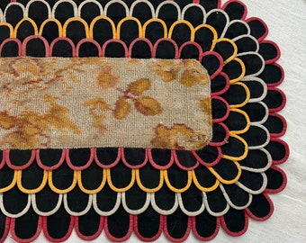 RARE 44x21 Rug Vintage Cat Tongue handmade unique textile art deco style eclectic design