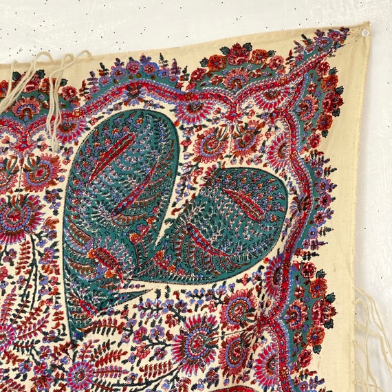 Paisley shawl 19th century antique wool textile p… - image 9