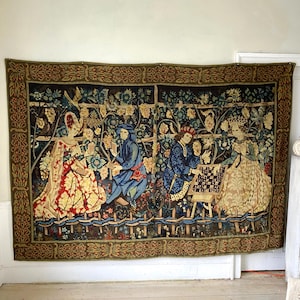 104 X 71 MASSIVE Vintage Robert Four tapestry French textile 15th century style pattern Wall hanging mural Aubusson style eco-friendly
