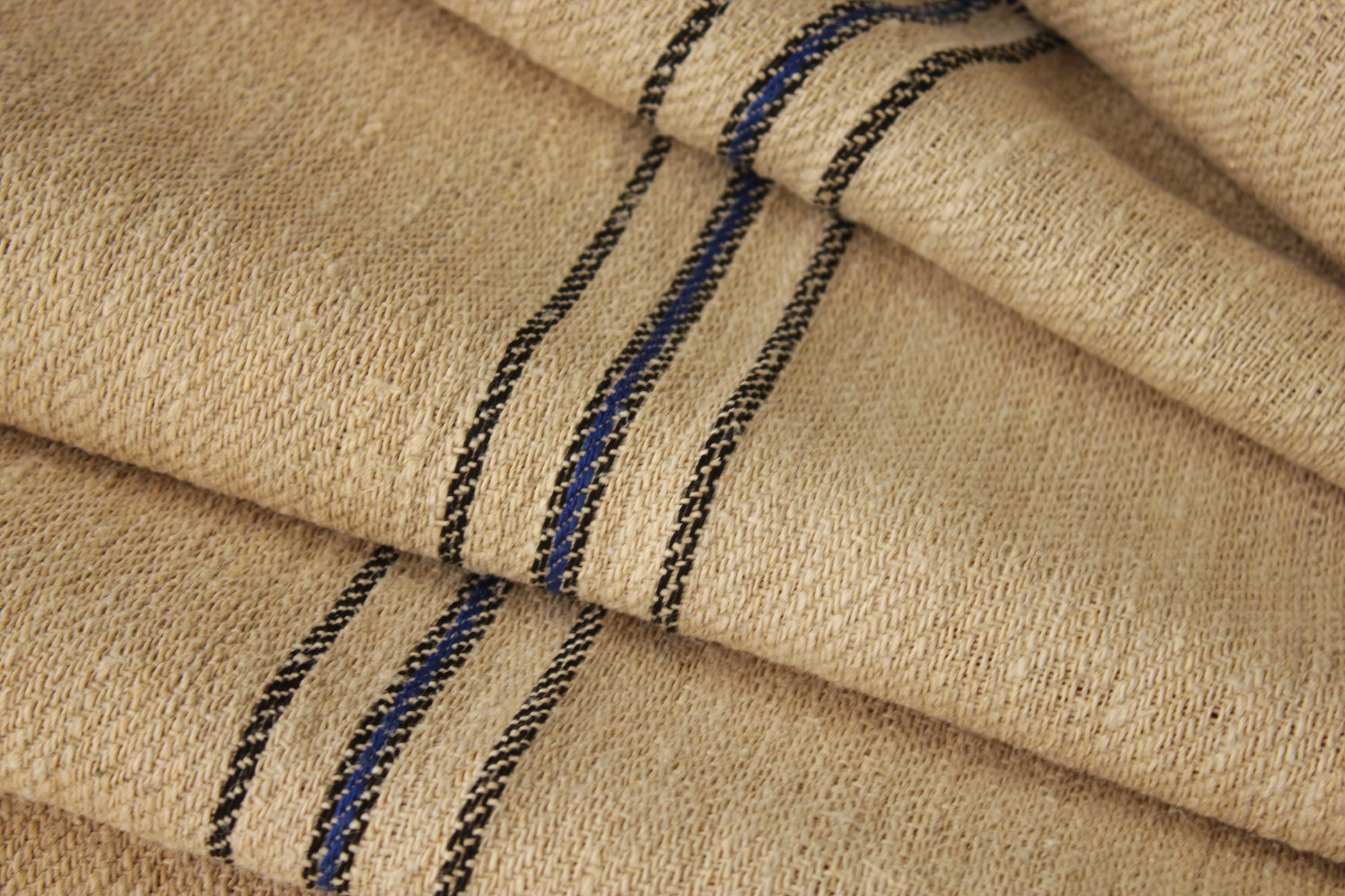 Grain Sack Fabric Linen by the Yard Black and Blue Striped Antique ...