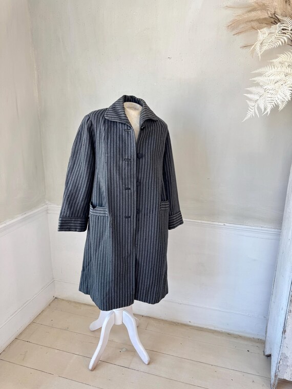 1940's French Workwear Coat Jacket Black Gray Grey Stripes