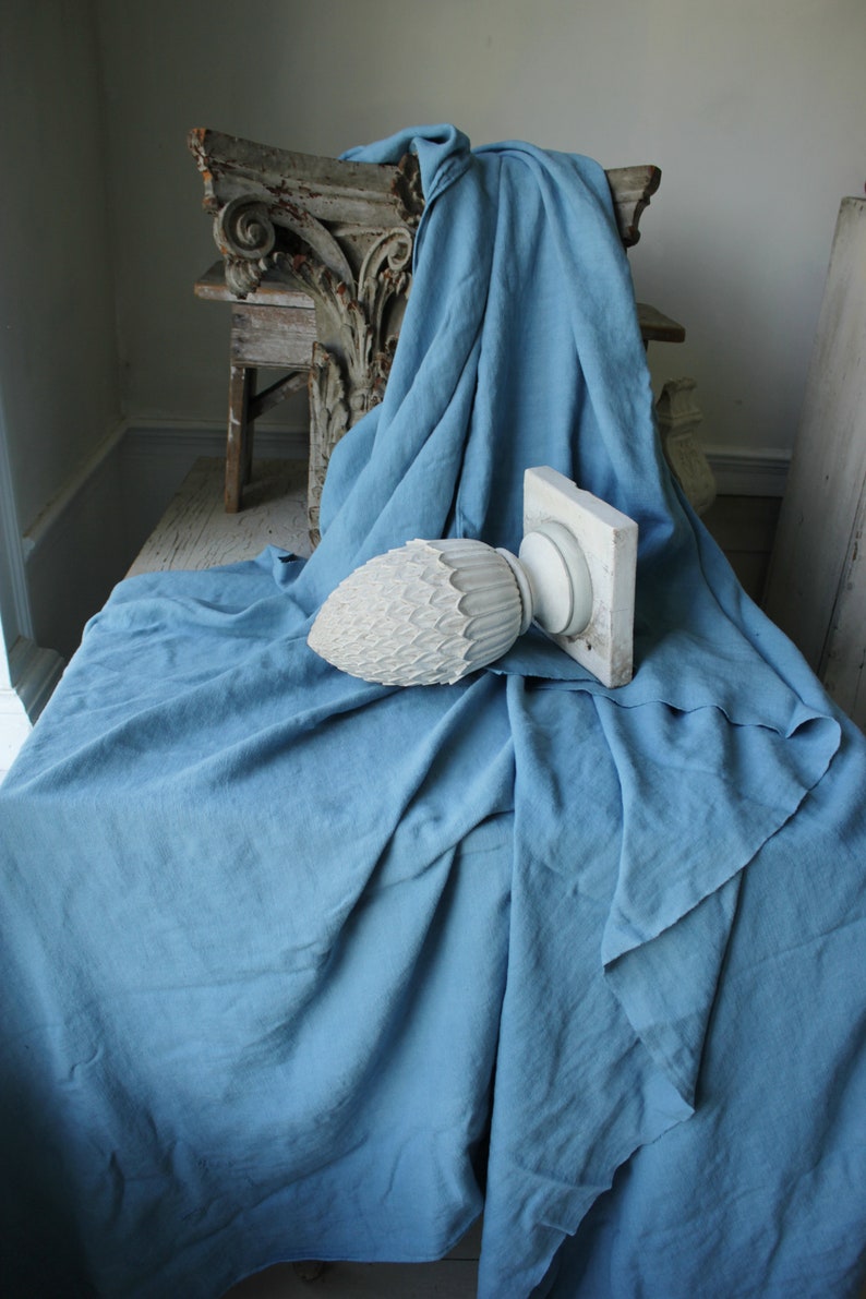 Dyed antique linen sheet blue fabric upholstery pillows c 1700/'s nubby linen