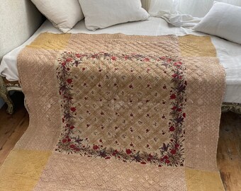 1700年代のフランスアンティークキルトピケBoutis Jouy en josas Toile