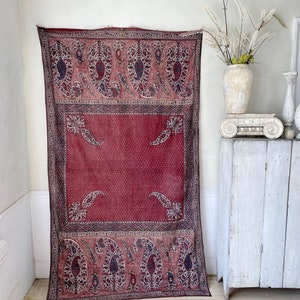 86 X 50 Antique STUNNING Kalamkari Indian   wall hanging bed cover block printed fabric material   The Textile Trunk Palampore style India