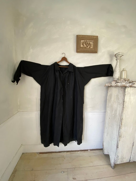 Chintzed Linen Long Black Coat UNUSED Overcoat 194