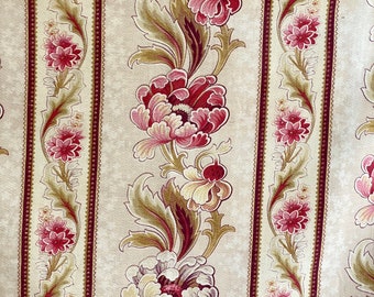 Floral and stripe  Vintage French fabric art nouveau printed cotton antique textile circa 1900