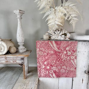 Antique French Toile Alsace quilted fragment textile 1800 pink Toile textile 19th century 1830 Textile Trunk farmhouse cottagecore