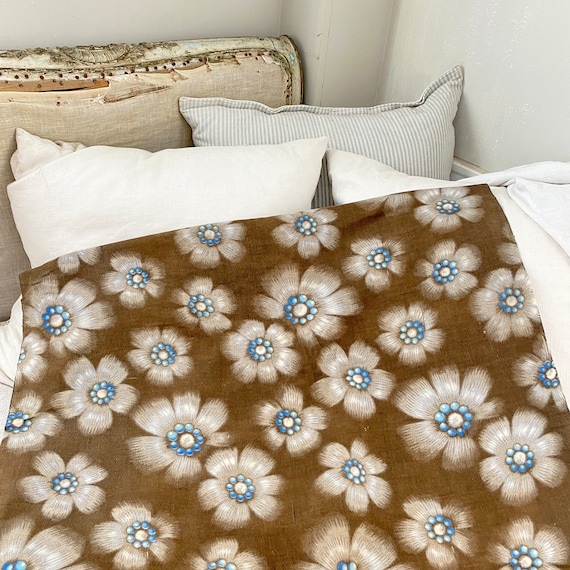Tissu Flanelle Bleu Avec Motif Coccinelles Et Fleurs - Vente Au Yard (environ 1 Yard)