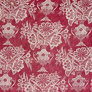 Madder resist 18th century floral and urn quilted textile from France French country cottage chic The Textile Trunk design textiles