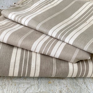 6 yards Vintage French country  khaki brown Ticking fabric material Striped linen cotton The Textile TrunkUnique window treatment