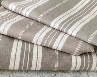 6 yards Vintage French country  khaki brown Ticking fabric material Striped linen cotton The Textile TrunkUnique window treatment