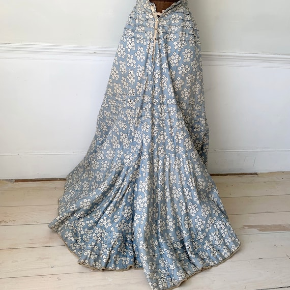 Antique Silk Skirt French blue floral Victorian l… - image 2