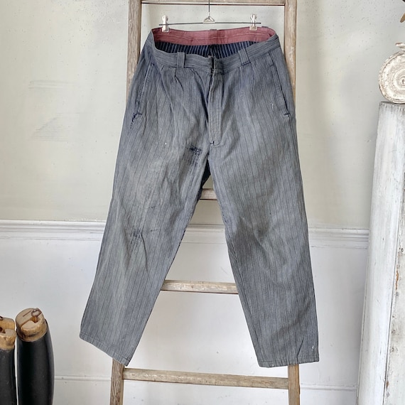 パンツ 50s vintage france work pants stripe Vintage French Striped Pants Workwear 1940s 1950s Gents