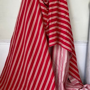 PER YARD GORGEOUS red ecru linen ticking French fabric material striped cloth 19th century heavy weight The Textile Trunk image 2