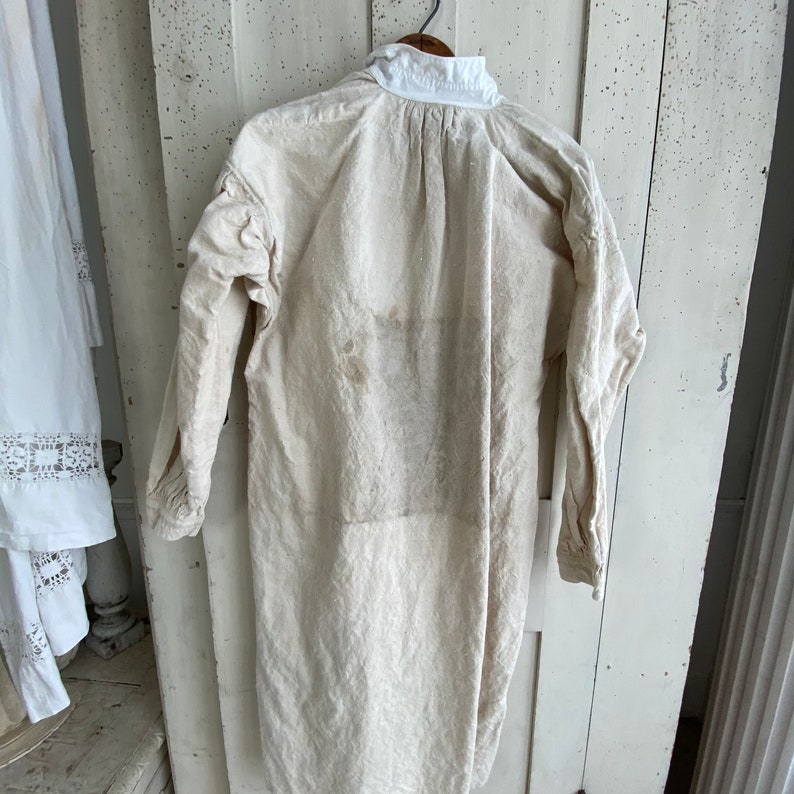 French Chemise LB Monogram Night Shirt Tunic French Linen White Hemp and Cotton Nightgown Work wear mid 1800s Workwear image 8