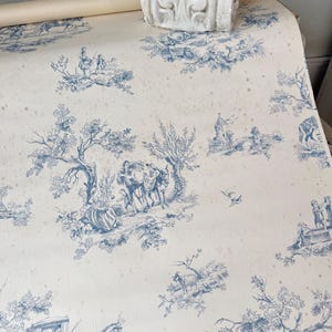 1.7 yards TIMEWORN 1930 1940 French blue toile scenic wallpaper aged patina distressed vintage book binding