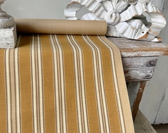 3.8yds Antique French Wallpaper Pattern Design Stripe Mustard Cream Neutral Tone on Tone Wallcoverings Farmhouse Decor