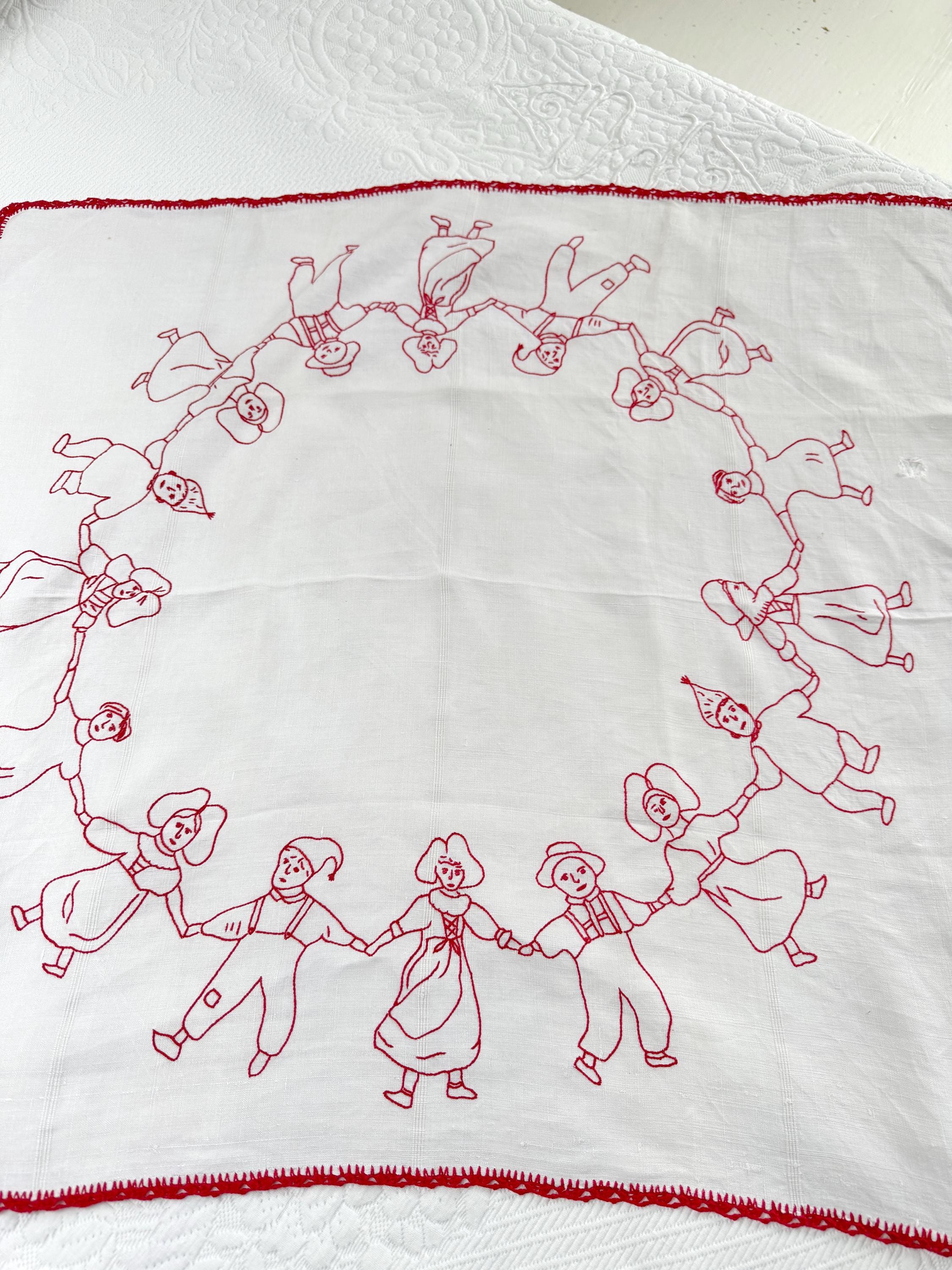 32x29 Antique Redwork Red Work Tablecloth Alsace Embroidery Embroidered ...