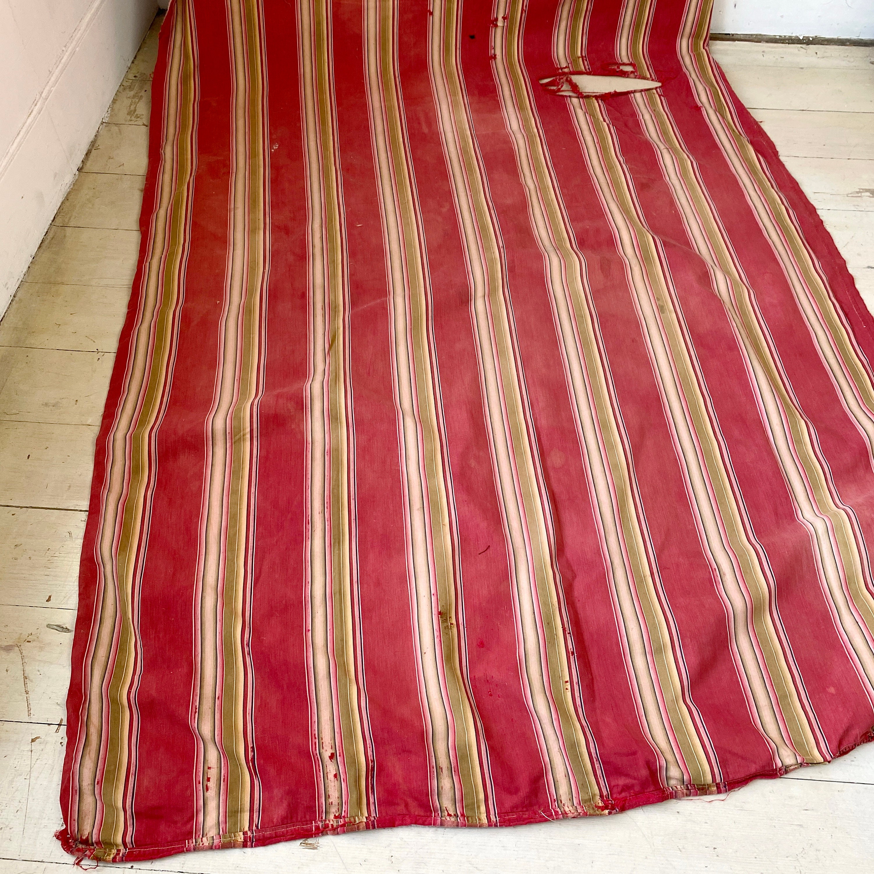 Distressed Ticking French Fabric Vintage 1920s Red Stripes Striped