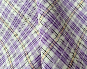 Vintage French purple plaid fabric for light upholstery pillows, bedding etc ~ gauze like feel